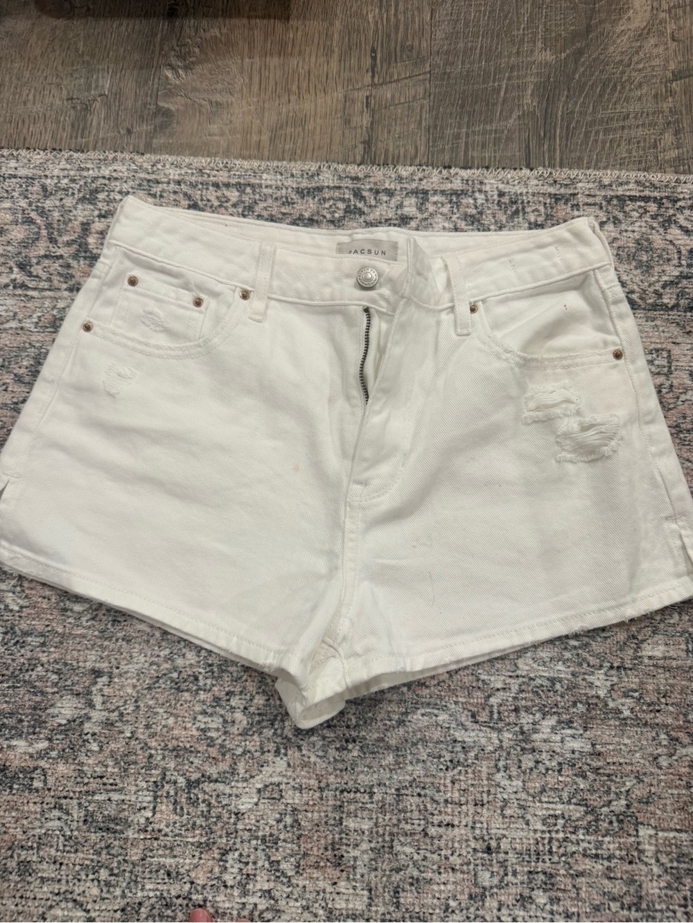 PacSun White High-Rise Distressed Denim Shorts